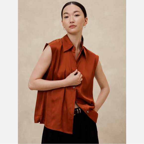 Banana Republic Factory Collared Blouse Brown Sz Small, Medium, Large, XL - Picture 1 of 12